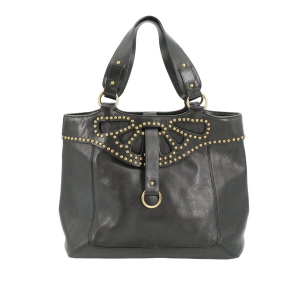 New Michael Kors Black Vintage Rose Leather Purse Studded Tote Shoulder Bag - Picture 1 of 8